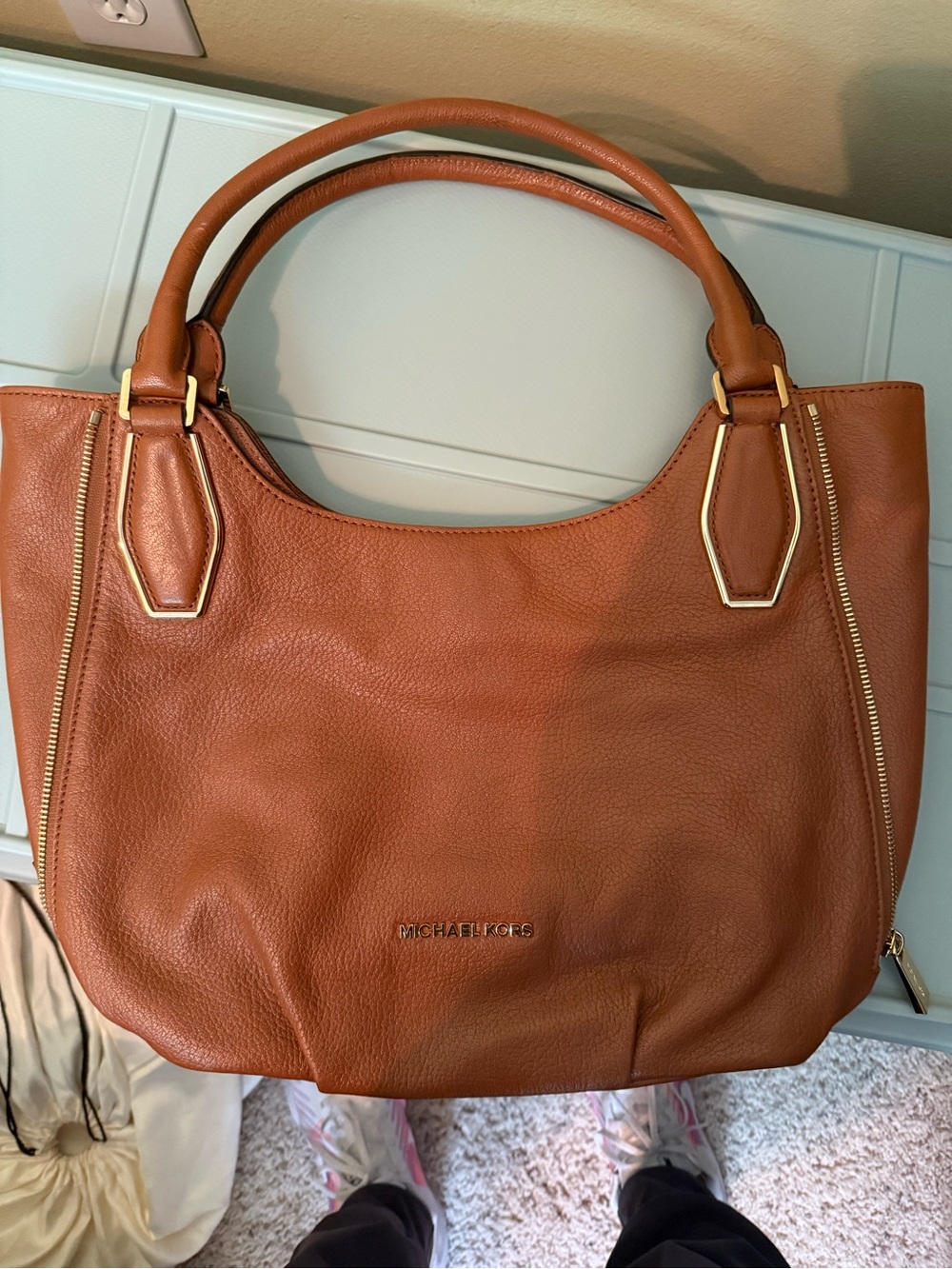 Michael Kors Cognac Leather Tote with Gold Hardware